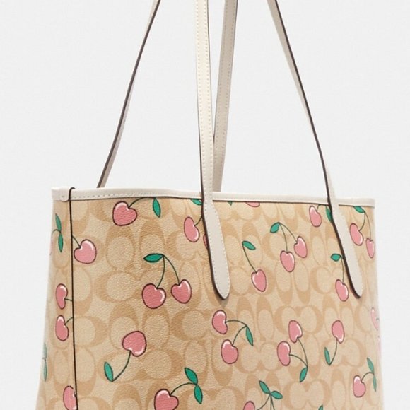 COACH City Tote In Signature Canvas With Heart Cherry Print - Picture 6 of 7